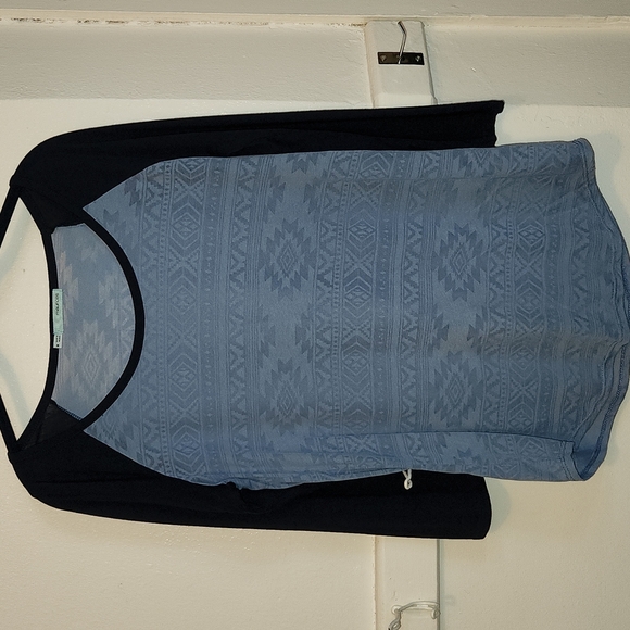 Maurices - Light Blue and Navy Aztec Burnout Tee- M - Picture 1 of 4